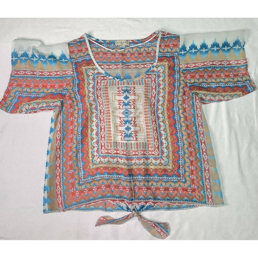 One World Live‎ And Let Live Petite XL Sheer Top Aztec Western Bohemian Cowgirl